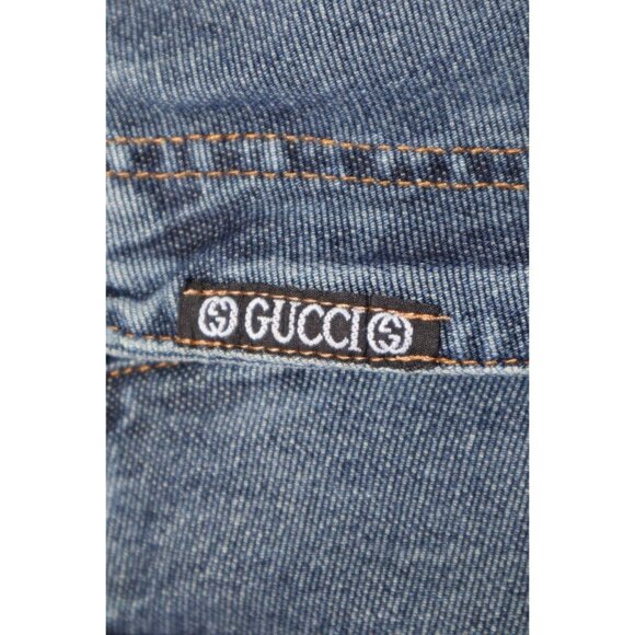 Y2K GUCCI Straight Fit Denim Baggy Jeans Cotton Pants Dark Wash Size 30 - Picture 8 of 9